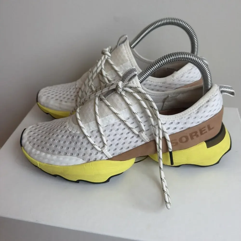 Sorel Women KINETIC Impact Lace White Sea Saly Yellow Lace Up Sneaker Sz 8 Shoes